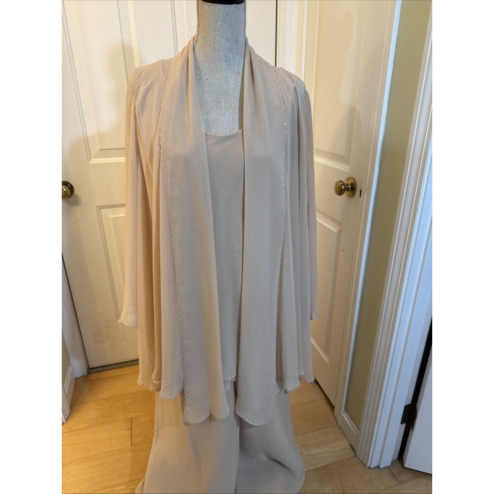 CHAMPAGNE PANTS SUIT Capri By Mon Cheri Formal Flowy Pants, Tank & Jacket 12